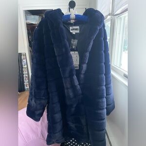 Apparis Deep Blue faux fur coat